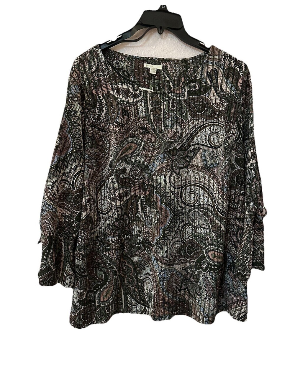 Est 1946 Blouse Womens 22W/24W Paisley Textured Fabric Flare Sleeve Boho New